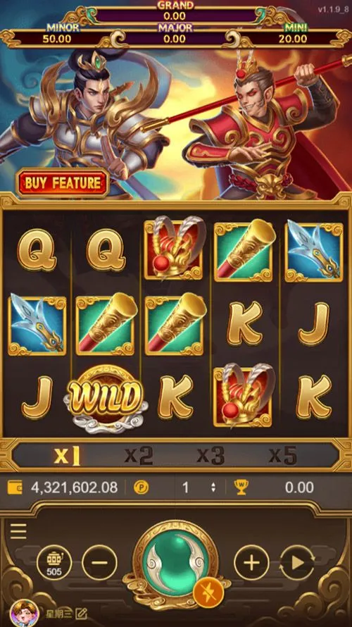 孫行者老虎機主遊戲盤面與WILD符號