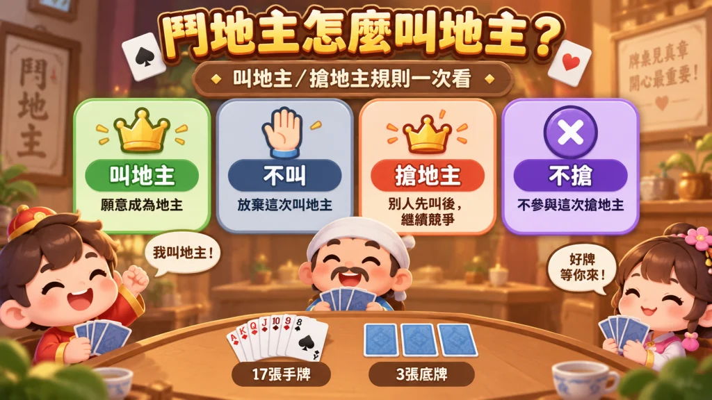 鬥地主規則中的叫地主、搶地主、不叫與不搶流程介紹