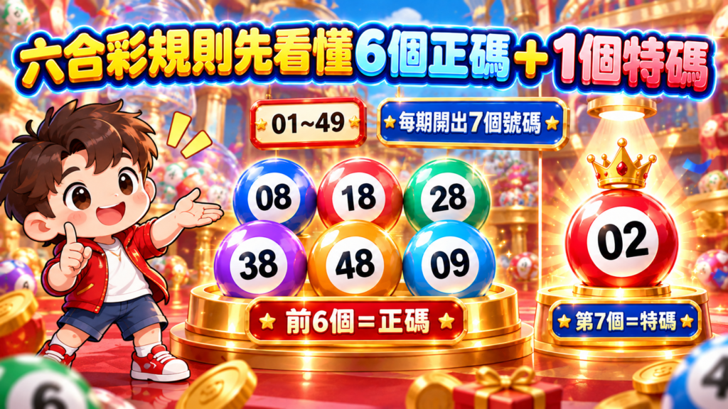 六合彩規則介紹,01至49號碼每期開出7個號碼,前6個為正碼、第7個為特碼,說明基本開獎方式與正特碼差異