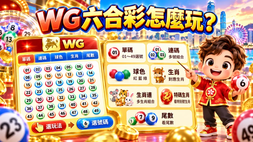 線上六合彩WG玩法介面,提供01至49選號、單碼、連碼、球色、生肖、生肖連、特碼生肖與尾數等投注方式