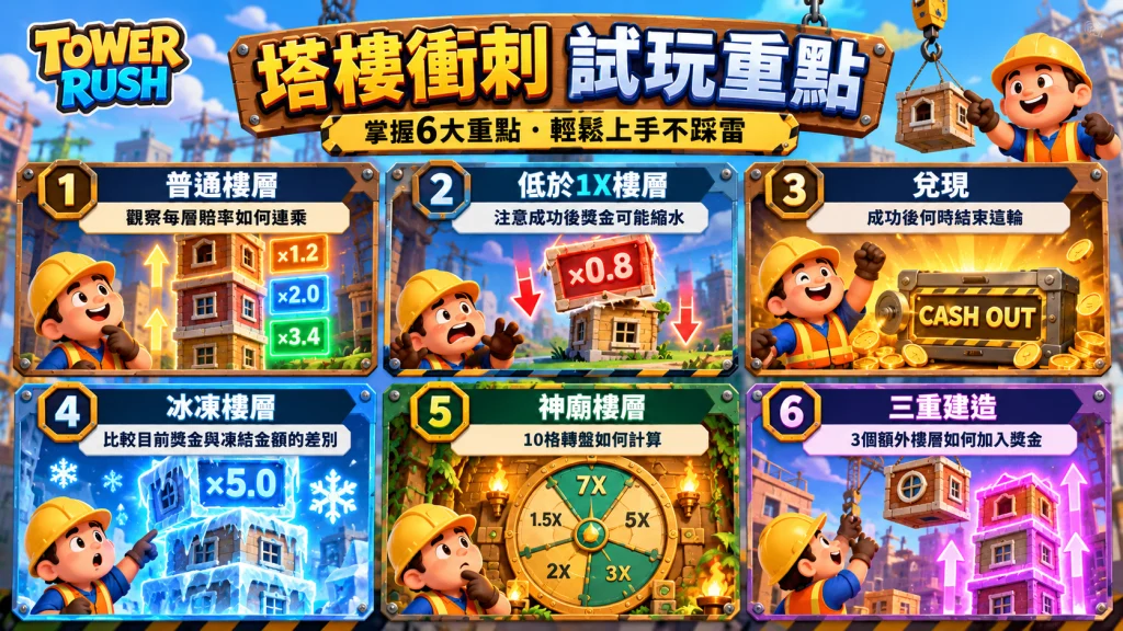 QT塔樓衝刺試玩重點,整理普通樓層、低於1X樓層、兌現、冰凍樓層、神廟樓層與三重建造玩法